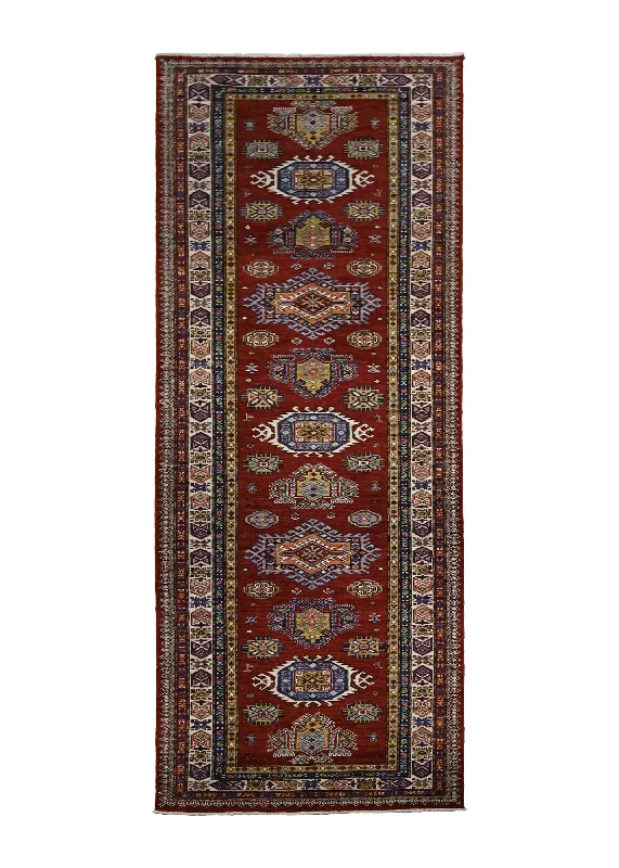 Oriental Rug Pakistani Handmade Runner Transitional Tribal 3'0"x9'9" (3x10) Red Kazak Geometric Design #A30023