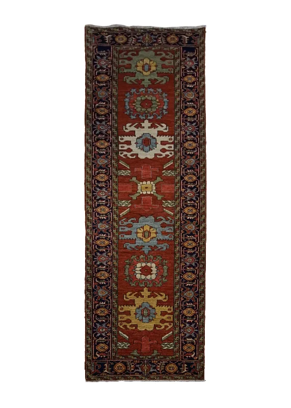 Oriental Rug Pakistani Handmade Runner Transitional Tribal 2'8"x10'5" (3x10) Red Serapi Geometric Design #A29930