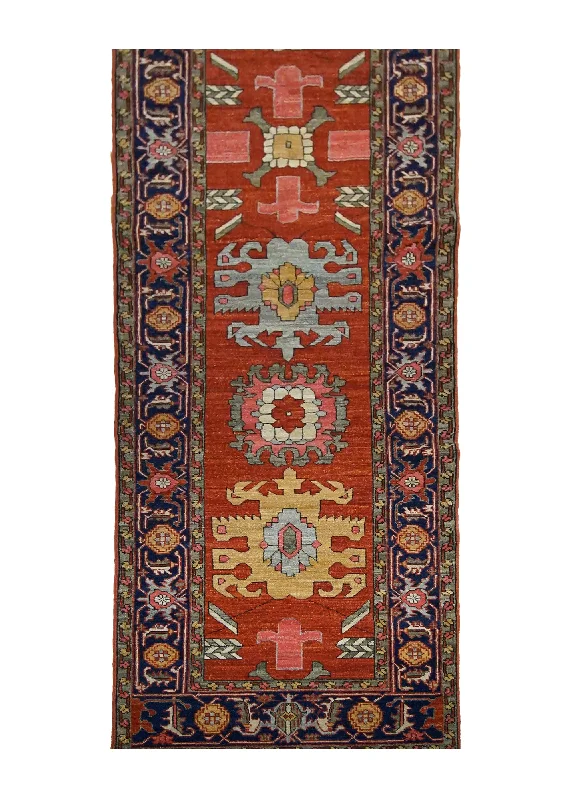 Oriental Rug Pakistani Handmade Runner Transitional Tribal 2'8"x10'0" (3x10) Red Serapi Geometric Design #A29964