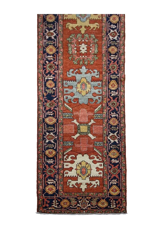 Oriental Rug Pakistani Handmade Runner Transitional Tribal 2'6"x10'0" (3x10) Red Serapi Geometric Design #A29996