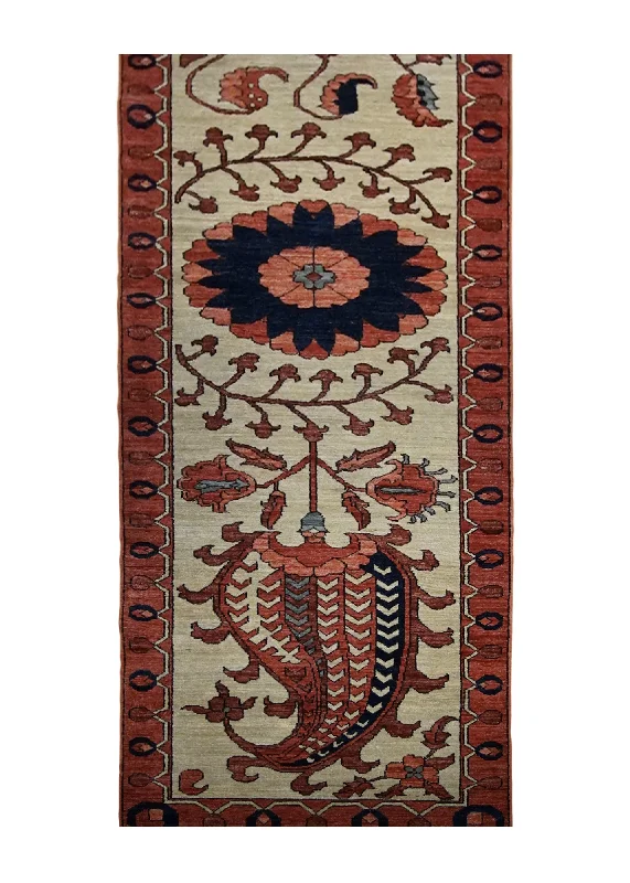 Oriental Rug Pakistani Handmade Runner Transitional Tribal 2'10"x9'10" (3x10) Whites/Beige Red Serapi Geometric Design #A29985