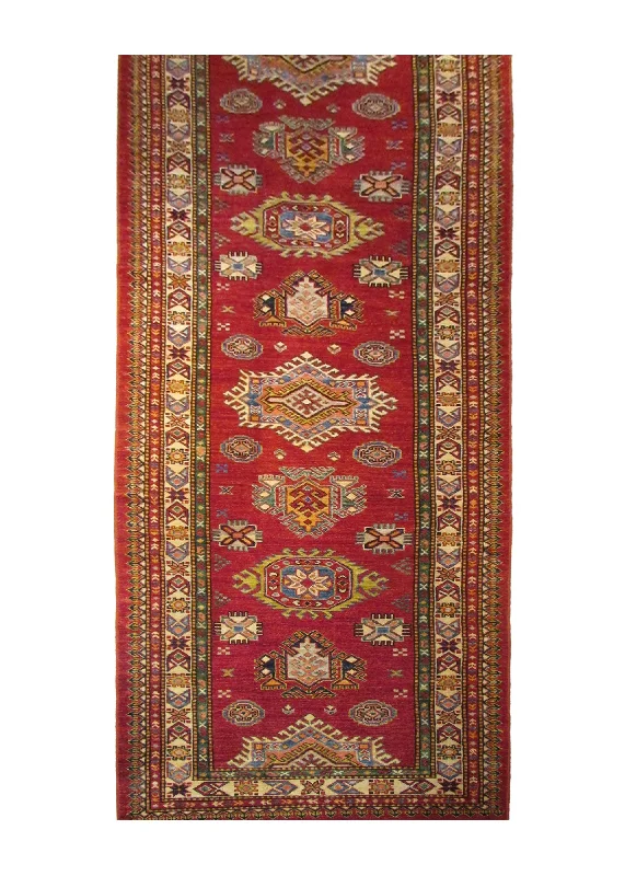 Oriental Rug Pakistani Handmade Runner Transitional Tribal 2'11"x11'2" (3x11) Red Kazak Geometric Design #A29307