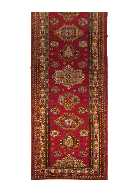 Oriental Rug Pakistani Handmade Runner Transitional Tribal 2'11"x11'2" (3x11) Red Kazak Geometric Design #A29308