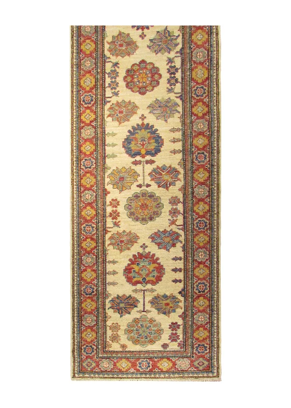 Oriental Rug Pakistani Handmade Runner Transitional Tribal 2'8"x11'0" (3x11) Whites/Beige Red Kazak Geometric Design #A28778