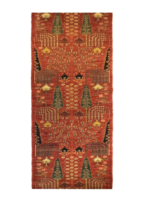 Oriental Rug Pakistani Handmade Runner Transitional Tribal 2'7"x14'3" (3x14) Red Tree of Life Lori Gabbeh Design #A28057