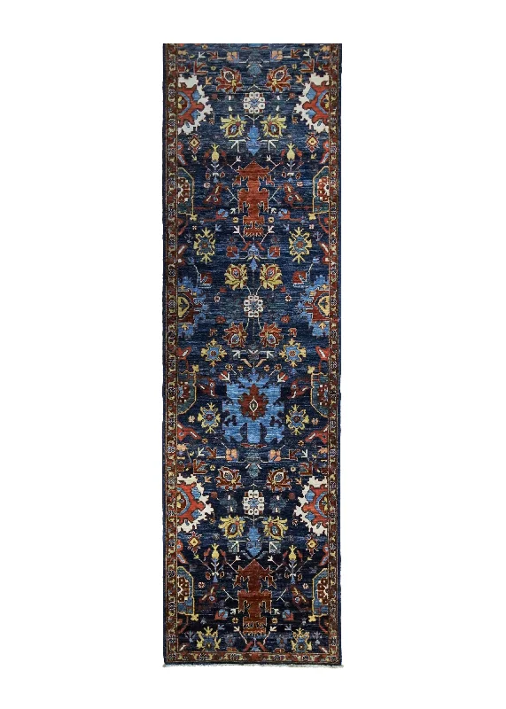 Oriental Rug Pakistani Handmade Runner Transitional Tribal 2'10"x14'9" (3x15) Blue Geometric Heriz Design #A34939