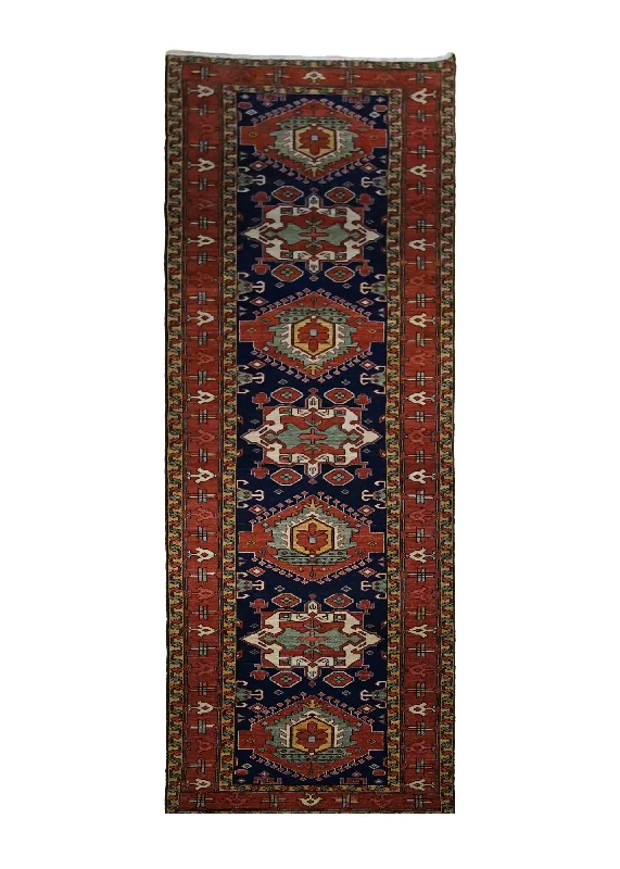 Oriental Rug Pakistani Handmade Runner Transitional Tribal 3'2"x14'11" (3x15) Blue Red Serapi Geometric Design #A29942