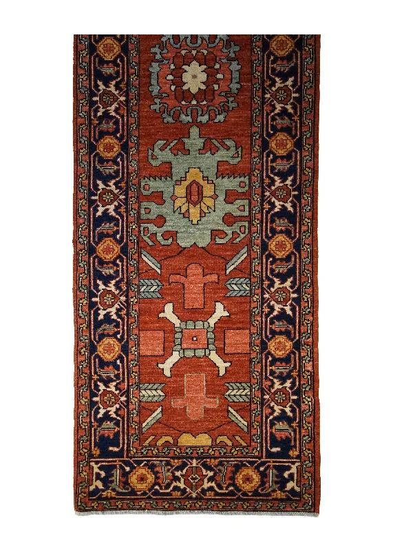 Oriental Rug Pakistani Handmade Runner Transitional Tribal 2'10"x14'11" (3x15) Red Serapi Geometric Design #A29941