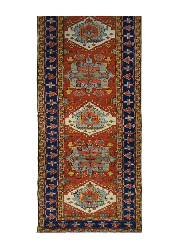 Oriental Rug Pakistani Handmade Runner Transitional Tribal 3'0"x15'11" (3x16) Red Blue Serapi Geometric Design #A29967