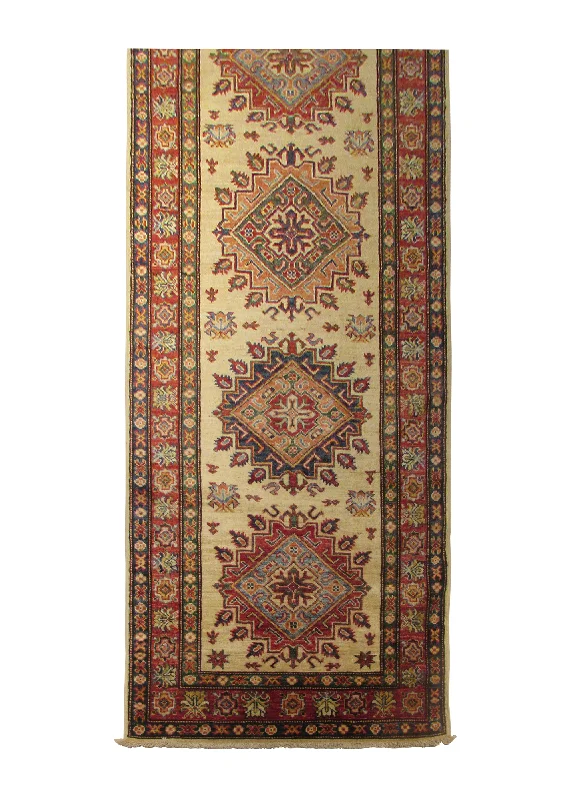 Oriental Rug Pakistani Handmade Runner Transitional Tribal 2'9"x19'5" (3x19) Whites/Beige Green Blue Kazak Geometric Design #A29161