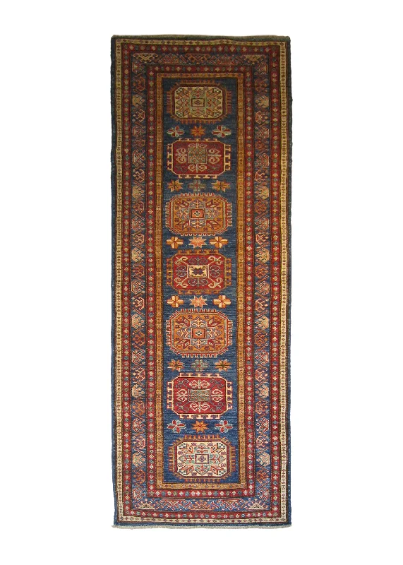 Oriental Rug Pakistani Handmade Runner Transitional Tribal 2'6"x8'3" (3x8) Blue Red Kazak Geometric Design #A26465