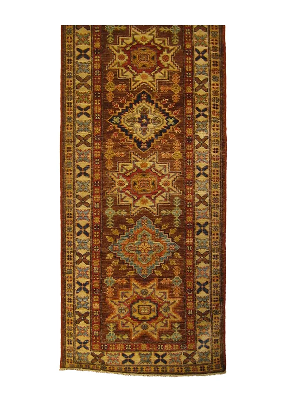 Oriental Rug Pakistani Handmade Runner Transitional Tribal 2'6"x7'10" (3x8) Brown Ghazni Kazak Geometric Design #A26872