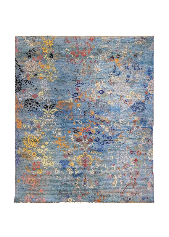 Oriental Rug Pakistani Handmade Area Modern 8'3"x9'9" (8x10) Blue Multi-color Abstract Erased Design #A34831