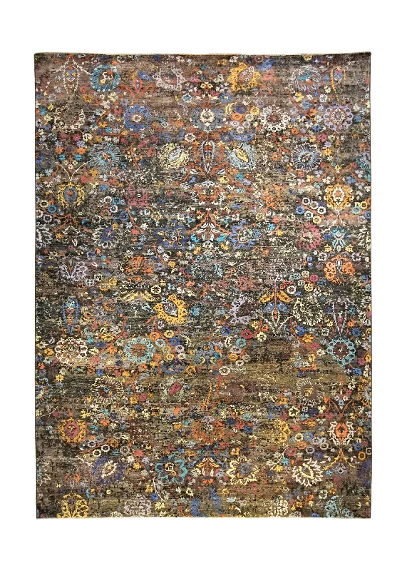 Oriental Rug Pakistani Handmade Area Transitional 10'2"x13'11" (10x14) Brown Multi-color Abstract Erased Design #A34826