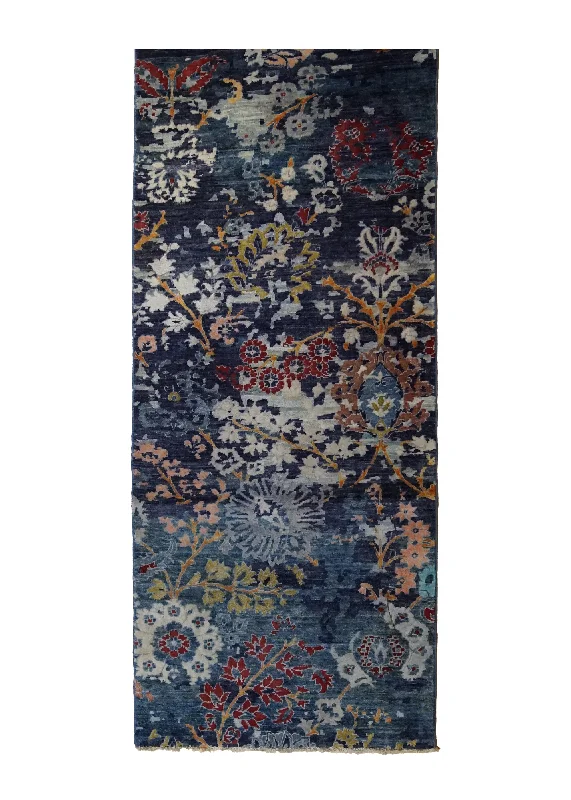 Oriental Rug Pakistani Handmade Runner Transitional 2'10"x11'11" (3x12) Blue Floral Erased Design #A34991