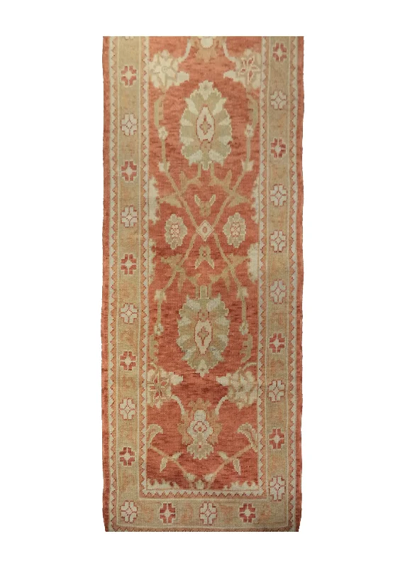 Oriental Rug Turkish Handmade Runner Transitional 3'0"x16'8" (3x17) Red Oushak Floral Design #A27982