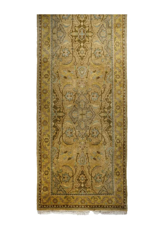 Oriental Rug Turkish Handmade Runner Transitional 3'1"x17'3" (3x17) Whites/Beige Yellow/Gold Brown Oushak Floral Design #A29466