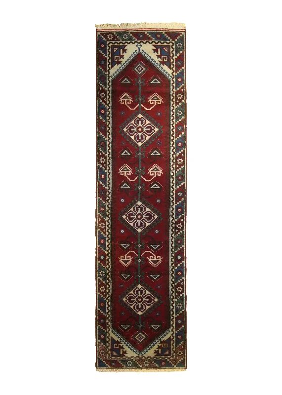 Oriental Rug Turkish Handmade Runner Tribal 2'4"x9'4" (2x9) Red Geometric Design #A26311