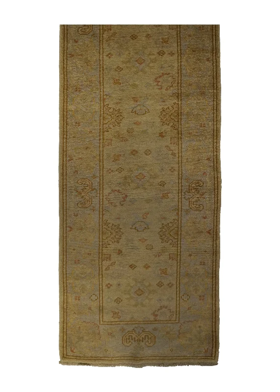 Oriental Rug Turkish Handmade Runner Tribal 2'10"x10'6" (3x11) Whites/Beige Oushak Geometric Design #A26595