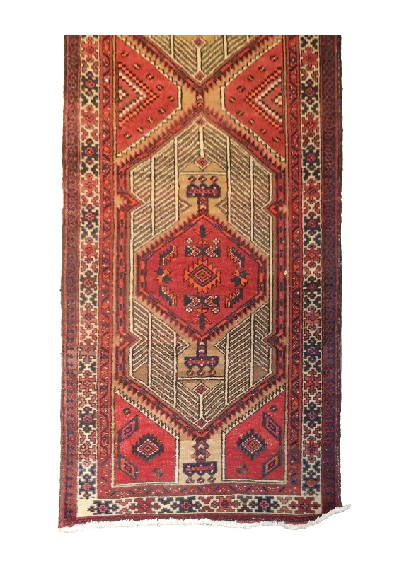 Persian Rug Azerbaijan Handmade Runner Tribal 3'5"x8'7" (3x9) Red Geometric Design #A27310