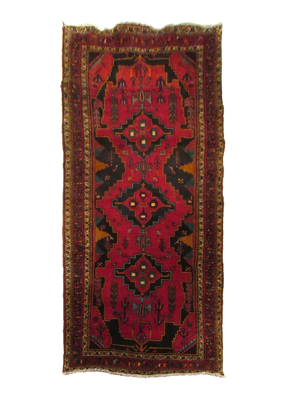 Persian Rug Azerbaijan Handmade Runner Tribal 4'2"x10'3" (4x10) Red Geometric Plain Design #A29533