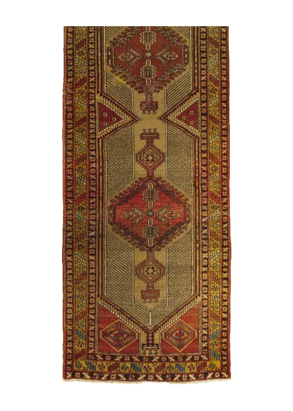 Persian Rug Azerbaijan Handmade Runner Tribal 3'6"x13'8" (4x14) Yellow/Gold Red Geometric Design #A29458