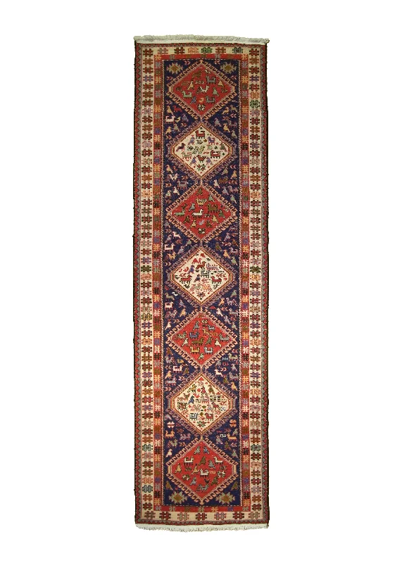 Persian Rug Azerbaijan Handmade Runner Tribal 2'7"x9'0" (3x9) Blue Red Geometric Animals Design #A26301