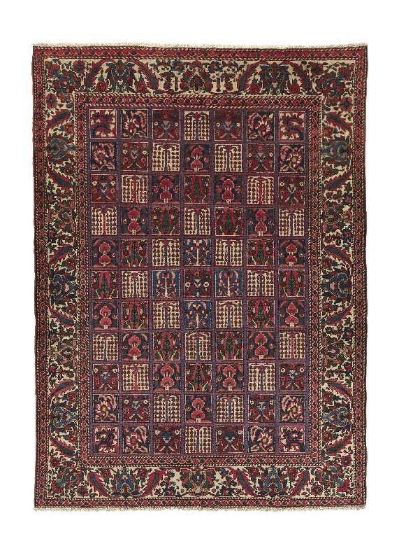 Persian Rug Bakhtiari Handmade Area Tribal 7'1"x9'7" (7x10) Red Garden Design #17688