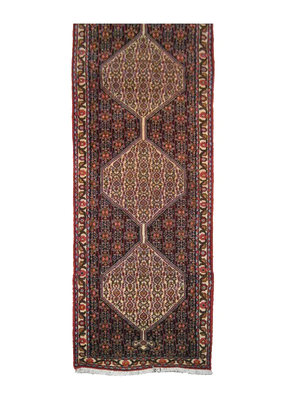 Persian Rug Bijar Handmade Runner Traditional 2'6"x9'9" (3x10) Blue Whites/Beige Geometric Herati Design #A17880