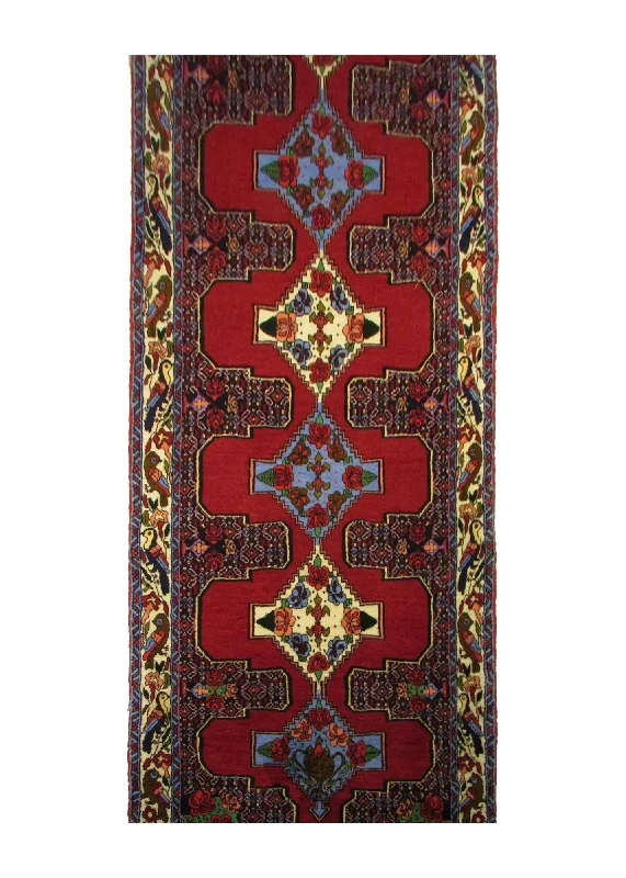 Persian Rug Bijar Handmade Runner Traditional 3'0"x13'0" (3x13) Red Blue Floral Design #A28659