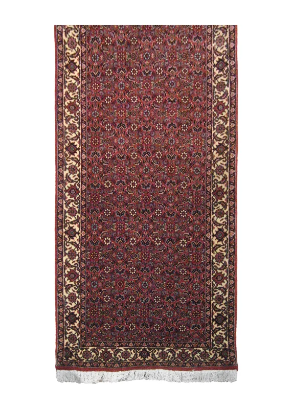 Persian Rug Bijar Handmade Runner Traditional 2'6"x6'4" (3x6) Red Whites/Beige Herati Design #A16506