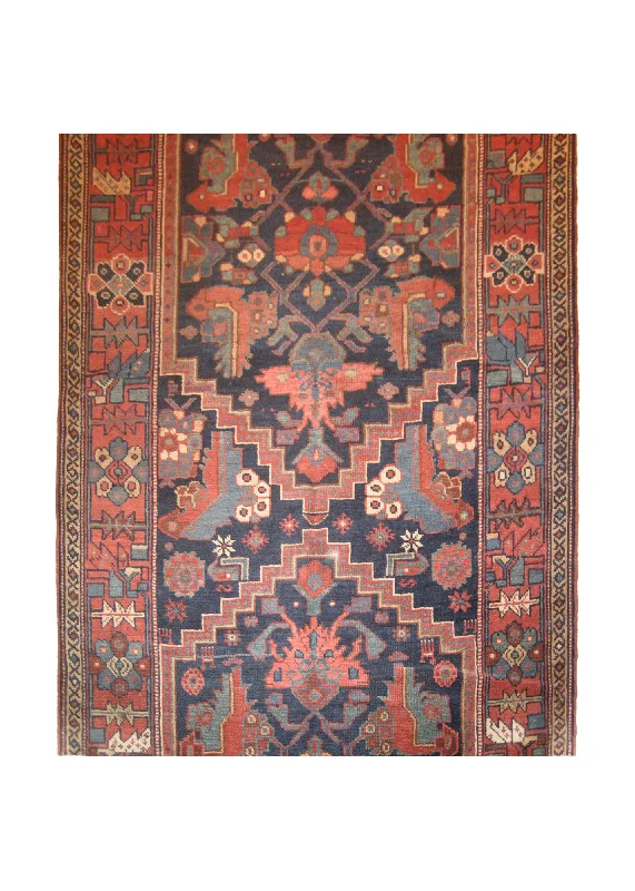 Persian Rug Bijar Handmade Runner Traditional Antique 4'2"x15'11" (4x16) Blue Red Geometric Design #A27643