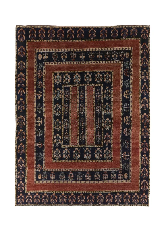 Persian Rug Gabbeh Handmade Area Tribal 7'5"x9'8" (7x10) Orange Blue Geometric Design #33950