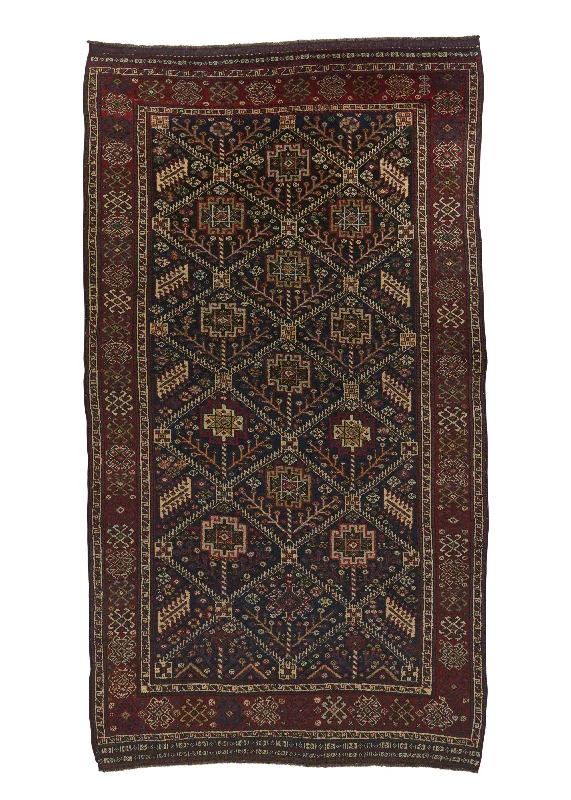 Persian Rug Ghashghaei Handmade Area Antique Tribal 5'5"x10'0" (5x10) Blue Red Geometric Design #31673