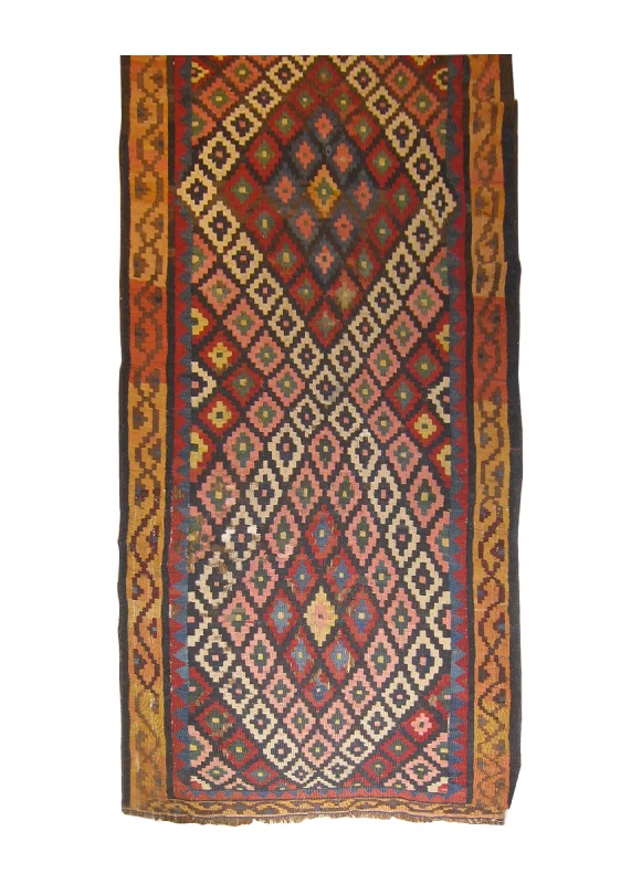 Persian Rug Ghashghaei Handmade Runner Tribal 4'0"x10'9" (4x11) Multi-color Kilim Geometric Design #A26264