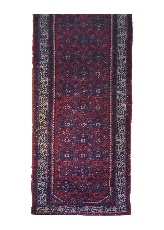 Persian Rug Hamadan Handmade Runner Tribal 2'7"x12'6" (3x13) Red Blue Geometric Design #A29382