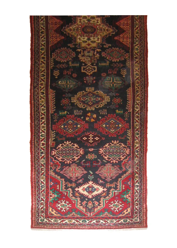 Persian Rug Hamadan Handmade Runner Tribal 3'4"x14'2" (3x14) Blue Red Geometric Design #A26306