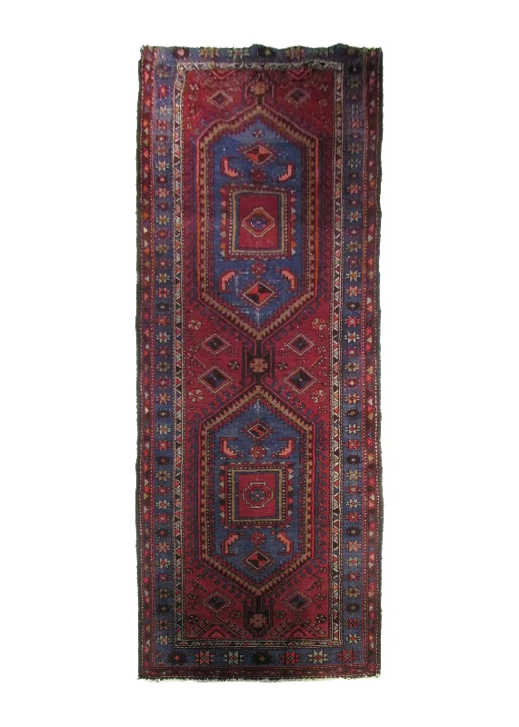 Persian Rug Hamadan Handmade Runner Tribal 3'8"x9'10" (4x10) Red Blue Geometric Design #A28765