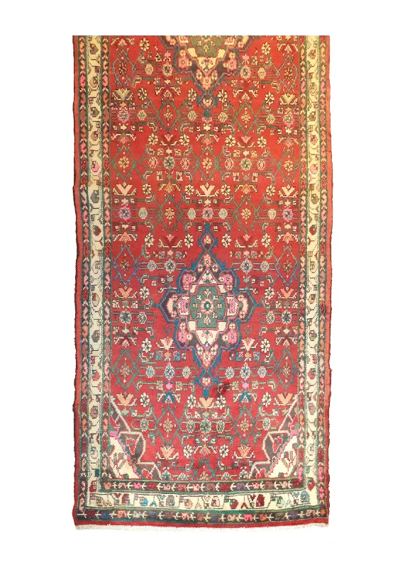 Persian Rug Hamadan Handmade Runner Tribal 3'8"x9'10" (4x10) Red Floral Design #A28139