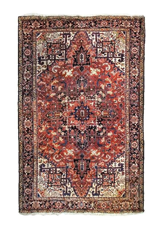 Persian Rug Heriz Handmade Area Antique Tribal 8'3"x12'5" (8x12) Whites/Beige Geometric Design #A34797