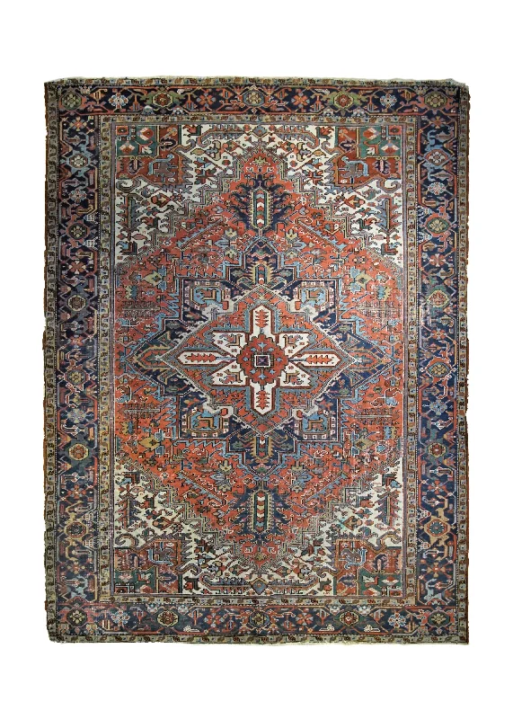 Persian Rug Heriz Handmade Area Antique Tribal 9'0"x11'11" (9x12) Red Blue Geometric Design #A34793