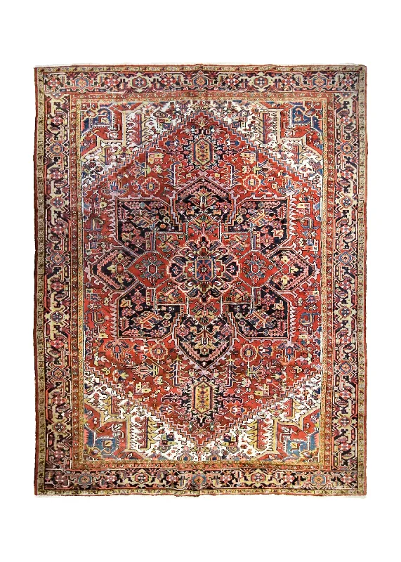 Persian Rug Heriz Handmade Area Tribal 8'7"x11'3" (9x11) Red Geometric Design #A34810