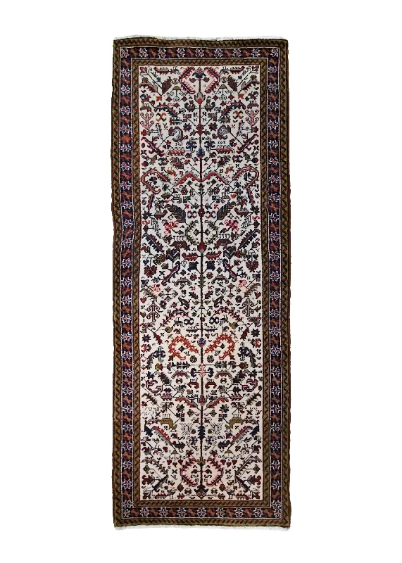 Persian Rug Heriz Handmade Runner Tribal 3'6"x9'9" (4x10) Whites/Beige Green Geometric Design #A34791