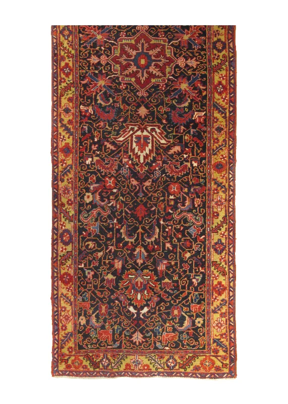 Persian Rug Heriz Handmade Runner Tribal Vintage 3'9"x13'10" (4x14) Blue Yellow/Gold Red Geometric Design #A29459