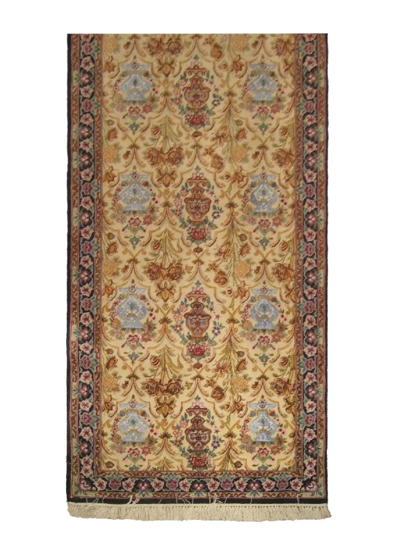 Persian Rug Isfahan Handmade Runner Traditional 2'6"x6'0" (3x6) Yellow/Gold Blue Floral Vase Design #A18179