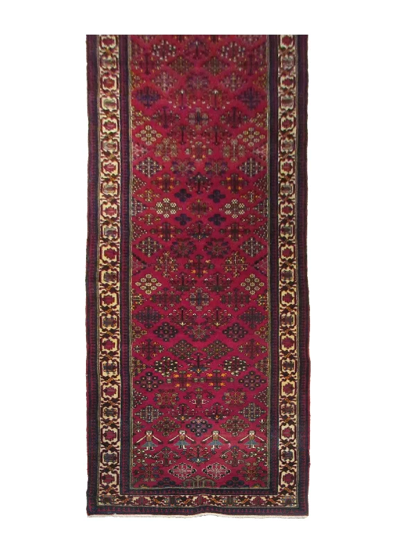 Persian Rug Josheghan Handmade Runner Tribal 3'6"x13'8" (4x14) Red Geometric Design #A28303