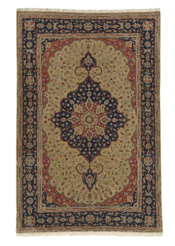 Persian Rug Kashan Handmade Area Traditional 6'6"x10'0" (7x10) Yellow/Gold Blue Floral Design #27113