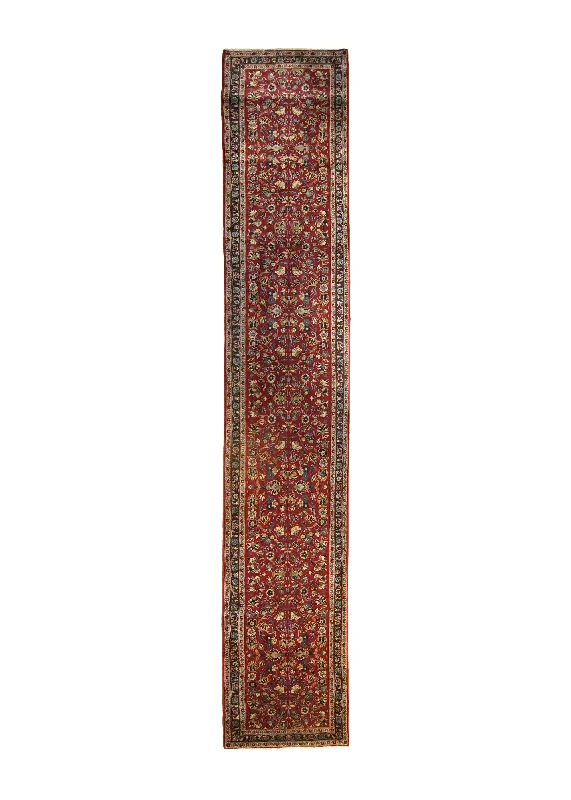 Persian Rug Kashan Handmade Runner Traditional 3'1"x18'0" (3x18) Red Floral Design #A28305