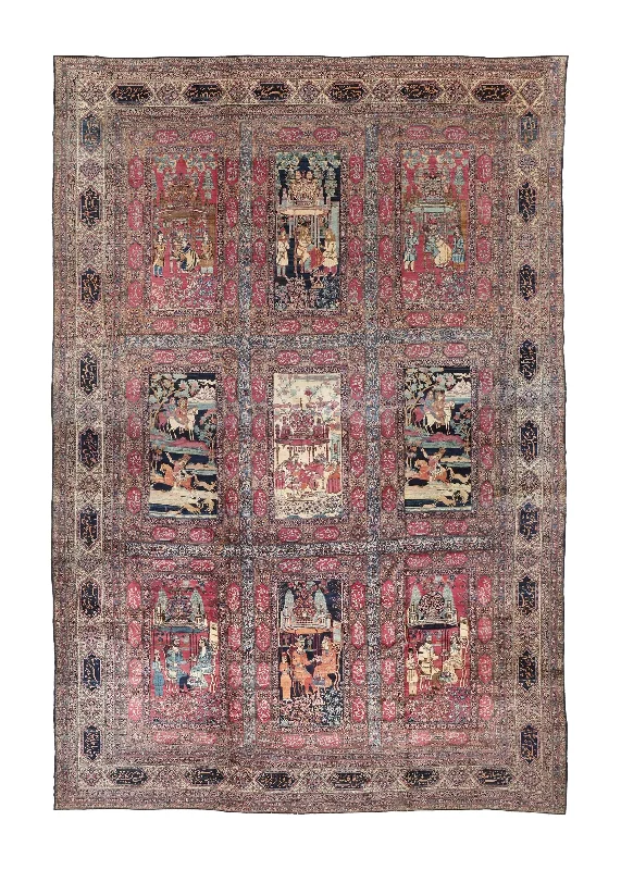 Persian Rug Kerman Handmade Area Antique Traditional 17'9"x26'4" (18x26) Pink Pictorial Historical Design #A34744