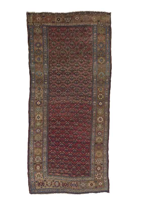 Persian Rug Kurdistan Handmade Area Antique Tribal 4'6"x9'6" (5x10) Red Brown Geometric Design #17980